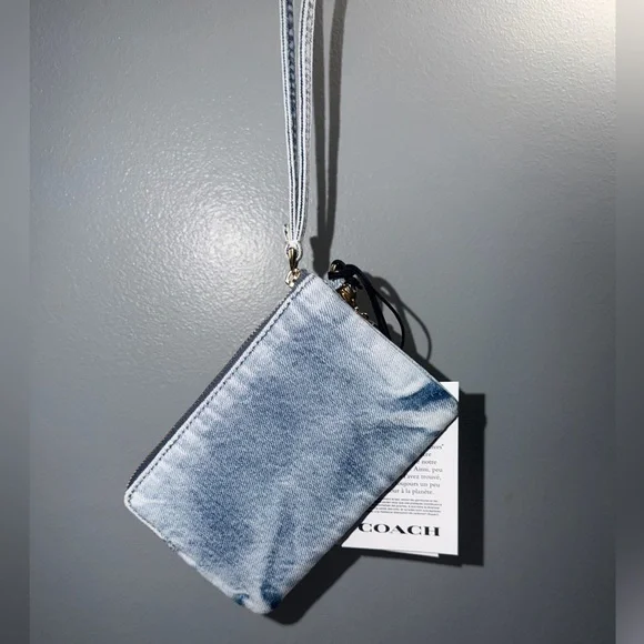 Coach Corner Zip Wristlet In Loved Denim With Charms - Picture 8 of 9